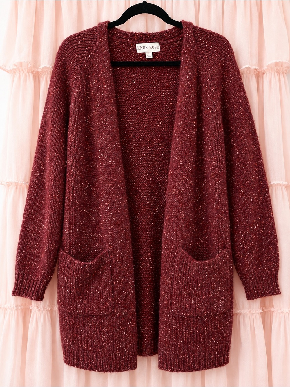 Knox Rose Maroon Open-Front Pocket Cardigan